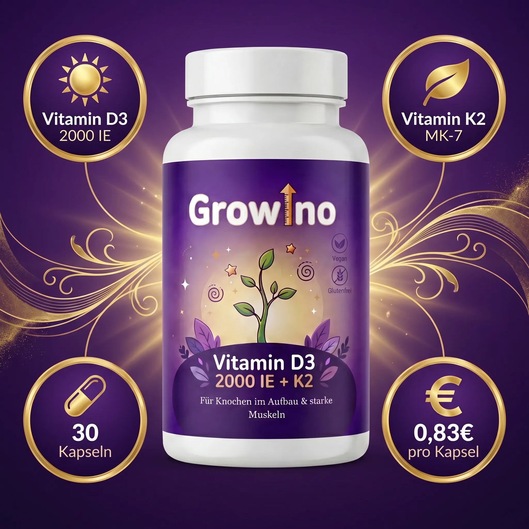 Growino – Vitamine D3 + K2 MK-7